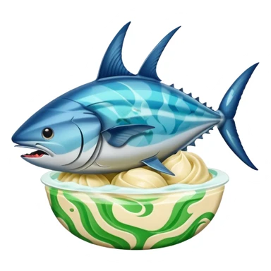 bluefin tuna in a gelato with cannabis leaf sticker