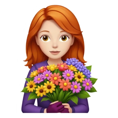 ginger hair woman with big bouquet of flowers sticker