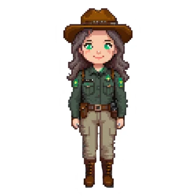white woman park ranger with brown and gray hair sticker