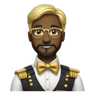 black soldier with beard, part in hair, white collared shirt, bow tie, gold glasses, bulletproof vest  sticker