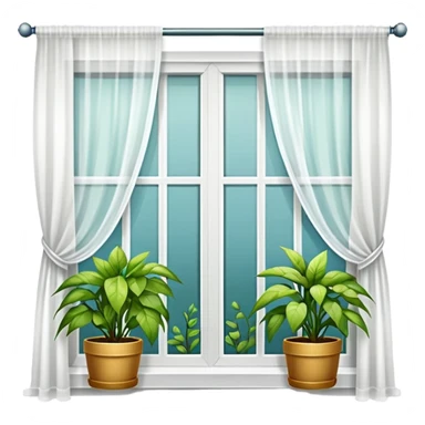 Window with hanging things+ curtain, Apartment Windows. sticker