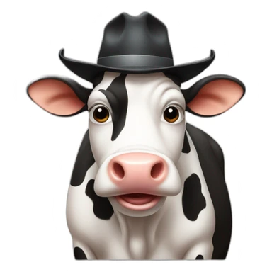 An ugly cow with a hat sticker