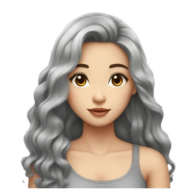 taiwanese girl with long black wavy hair with gray eyes in a crop top sticker