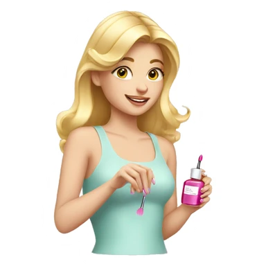 blond girl Putting Nail polish on sticker