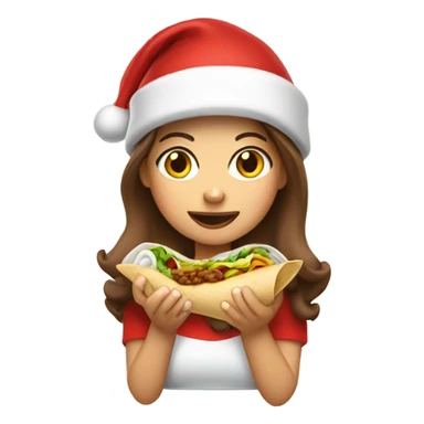 Brown haired Girl in Santa hat eating a burrito sticker