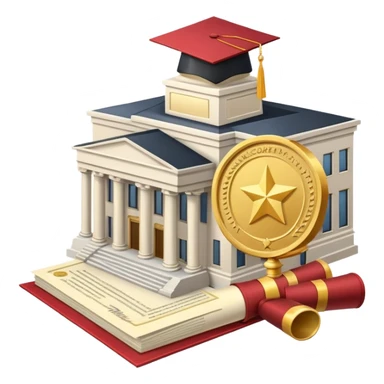 Government building with an official certificate or diploma document next to it sticker