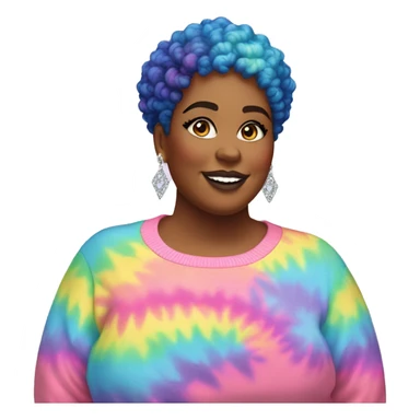 Plus size black woman with pink curly pixie cut hair and a rainbow tie dye sweater , and diamond earrings  sticker
