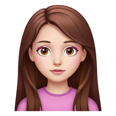 white skined girl with long brown hair and brown eyes and few pink highlights sticker