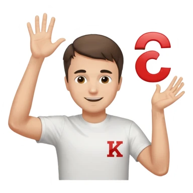 Charlie Kirk with a Charlie Chaplin mustache with a white freedom shirt while throwing up the letters c and k sticker
