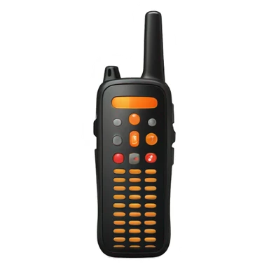 black walkie talkie with red-orange button on side sticker