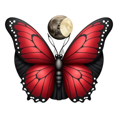 Gothic-style butterfly with dark red silk wings, and a black moon in the background sticker