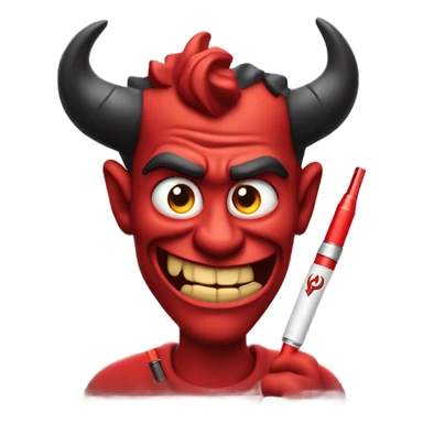 devil smirking holding vape pen sticker