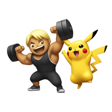 Pikachu cheering a white bodybuilder in training  sticker
