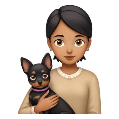 A girl holding a black dog with upright ears sticker
