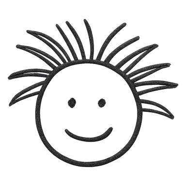 simple doodle of a head with hair sticking out in all directions hand drawn black outline style sticker