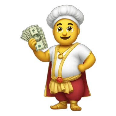genie holding the big stack of money sticker