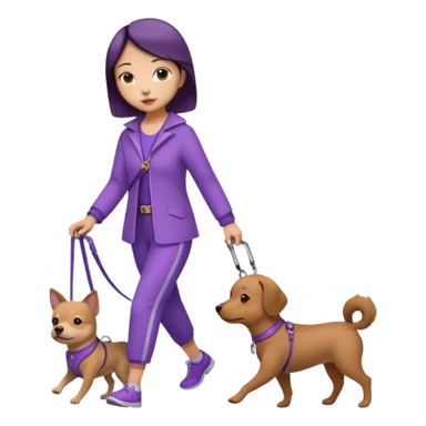 Chinese woman wearing purple outfit walking one small brown dog sticker