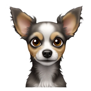 chihuahua poodle mix, small, dark, scruffy dog with large, expressive eyes and pointed ears. It has prominent ears that stand upright and a mix of gray and dark brown fur with some lighter areas around the face and chest sticker