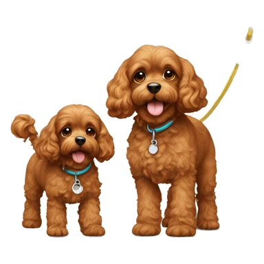Two cute brown cavapoos walking on leash sticker
