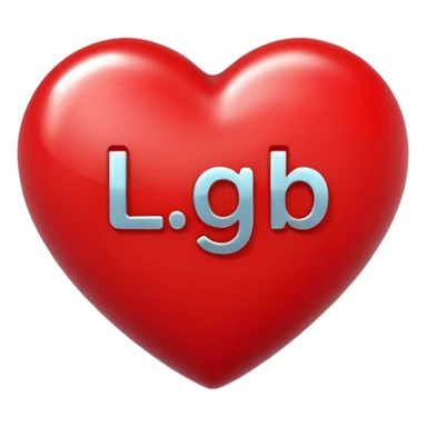 A photograph of a high-quality 3D heart-shaped emoji with a polished, glossy finish.The texture is smooth and candy-like, with a glass-like sheen that gives it a modern, high-end aesthetic. Add text as "LGB" in centre of heart sticker