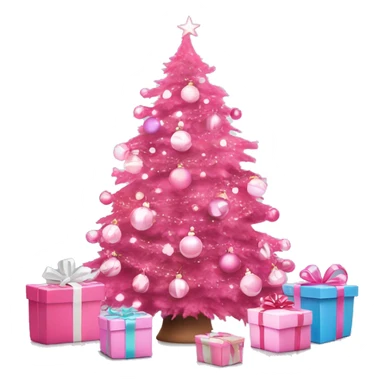 Pink Christmas tree with white Christmas lights and pink presents surrounding it sticker