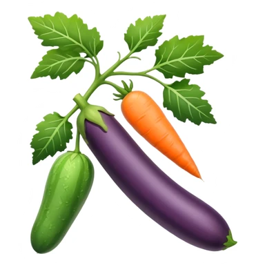 eggplant, cucumber, big carrot, on a branch sticker