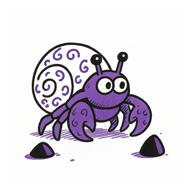 hermit crab should be violet and the shell should be white, doodle style sticker