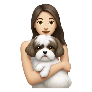 Brunette girl hugging her white Shih tzu sticker