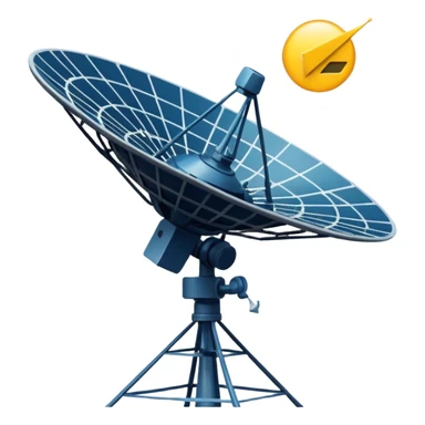 Minimalist emoji-style sticker of an old-school satellite antenna with distorted, glitched signal waves. Clean icon style. sticker
