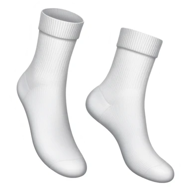 bottom view of two feet wearing white socks, showing soles sticker