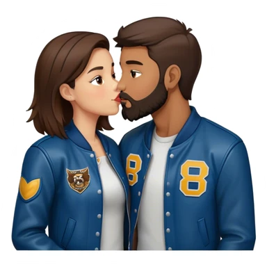 A brunette girl with a letterman jacket kissing a brunette boy with a beard and leather jacket  sticker