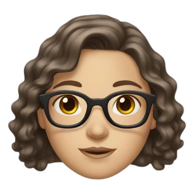 White Girl with wavy dark brown long hair, brown eyes and glasses sticker