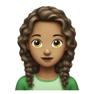 A girl with brown wavy middle-parted hair with GREEN eyes sticker