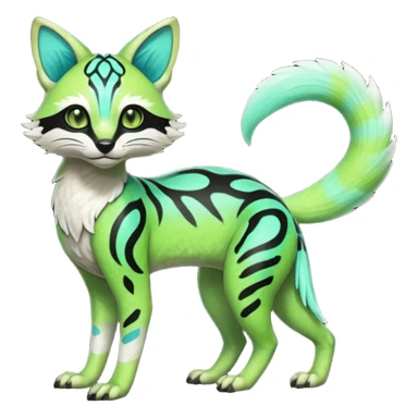 Rare realistic iridescent neon lime-green & cyan white black lush tropical exotic edgy epic pretty beautiful handsome gorgeous aesthetic colorful vibrant Vernid-Protogen-Primagen-Genet-Trico-species-Fakemon-hybrid-creature by LiLaiRa, beautiful intricate markings, full body sticker