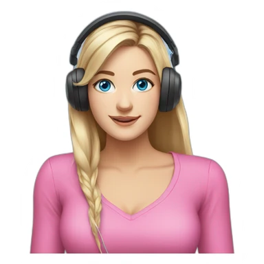 iJustine wearing pink shirt wearing gaming headset celebrating blue eyes sticker