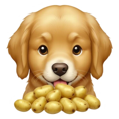 Golden retriever, eating potatoes sticker