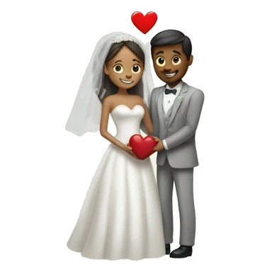 Bride and groom hugging with heart sticker