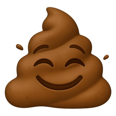 Create a mud smile emoji in the style of iPhone (Apple) emojis, cartoonish, brown mud with a closed smile and unique mud shape. No background. sticker