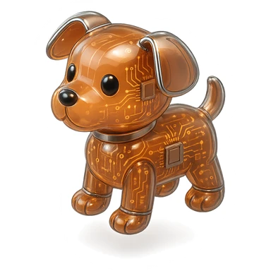 little dog, glossy circuit style, shiny surfaces, metallic details, futuristic look sticker