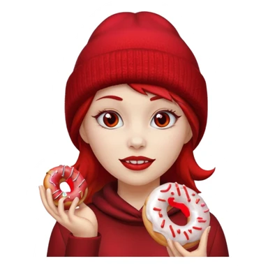female devil wearing beanies holding donut sticker