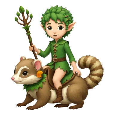 tiny forest elf with messy curls riding ferret sticker