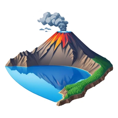 Changbai Mountain with crater lake Jilin, simplified emoji style with bold outlines and bright colors, cartoon style volcano with blue lake inside sticker
