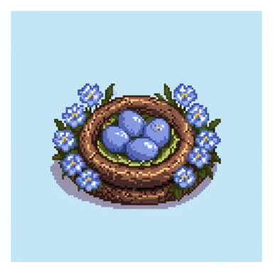 Nest with blue eggs and spring flowers around it sticker