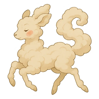 vanilla-colored cloud doe, floating with rosy cheeks and witch-like grace, ghibli style sticker
