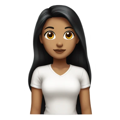 a tan girl with long silky jet black hair, brown eyes, long lashes, and a white tshirt. sticker