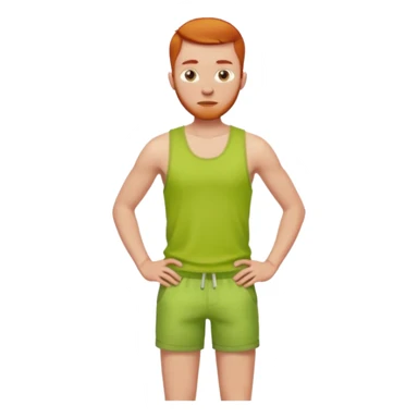 full silhouette of a redhead man with a buzzcut, wearing a lime tanktop and shorts, standing with hands on hips sticker