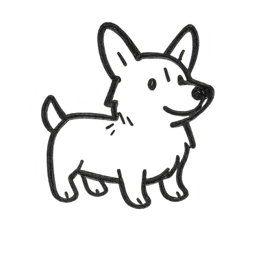 corgi, hand drawn black outline icon sticker