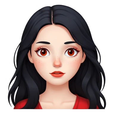 girl with long black hair, soft makeup, and red freckles across her cheeks sticker