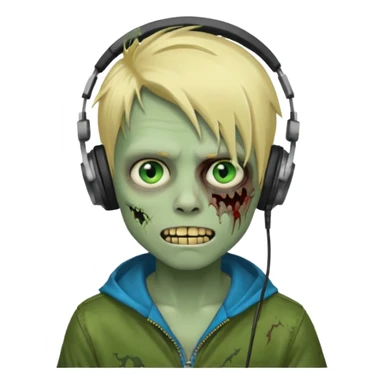boy zombie whit blonde emo hair and eyes blue and GREEN SKIN and heandphones and a microfone and gold teeth sticker