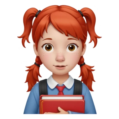 School girl with pig trails and red cheeks carrying school books  sticker